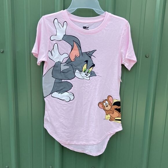 WOMEN’S JUNIORS Tom And Jerry Graphic Elongated Lightweight T-shirt Size S - Picture 1 of 4